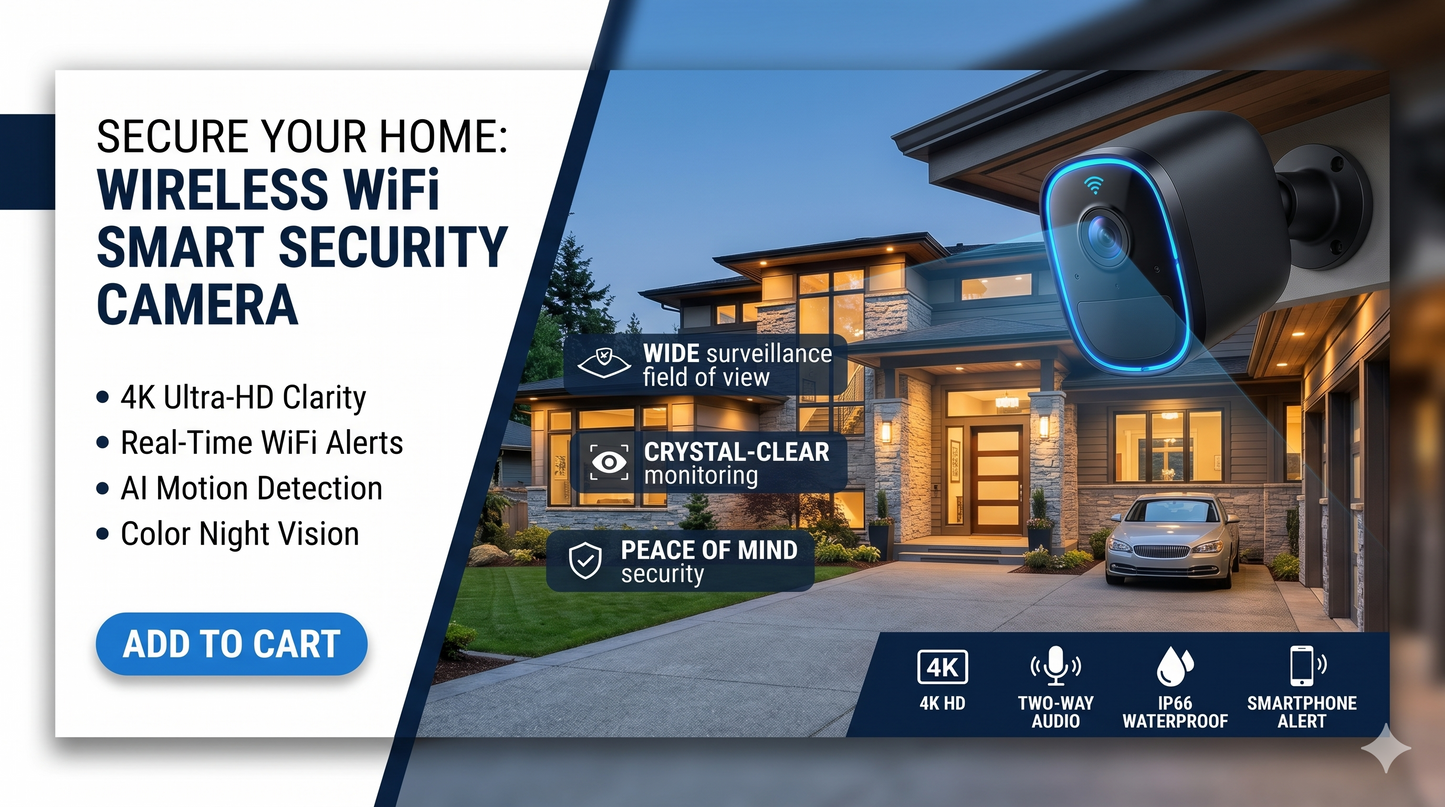 Wireless WiFi Security Camera for Home &amp; Outdoor Monitoring